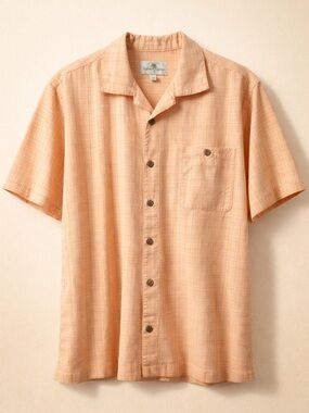Island Shores Peach Plaid Button Up Shirt Men’s Large Casual Resort